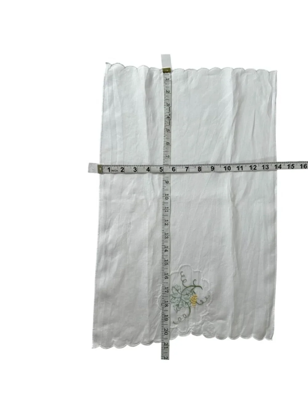 VTG Madeira Linen Guest Towels Sheer Panel Grape Embroidery Scalloped Handmade